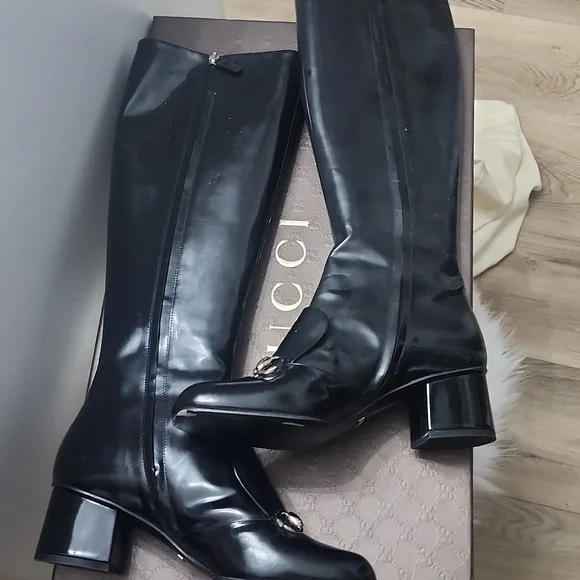 GUCCI LILIAN EUC KNEE HIGH BLACK BOOTS WORN 1X SIZE 38.5 IN BOX - Picture 6 of 9